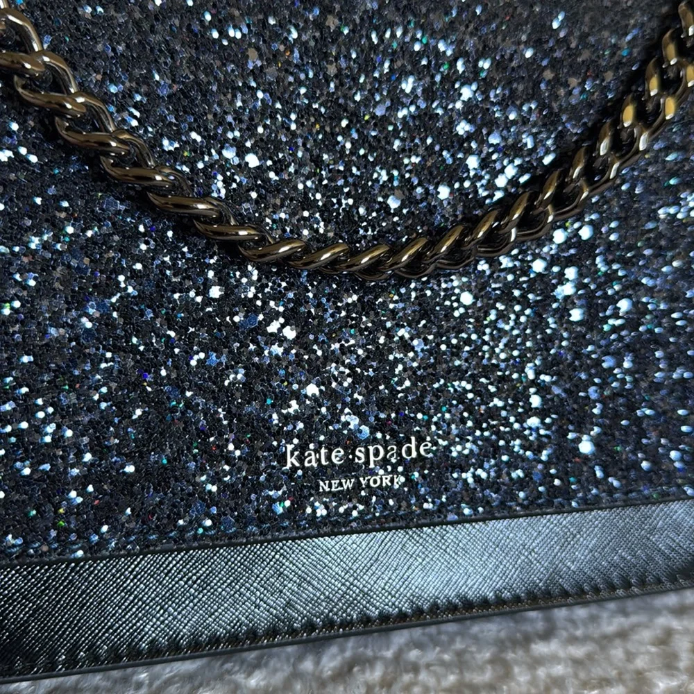 Kate Spade Black Glitter Chain Shoulder or Crossbody Bag • New & Never Used! 🌌🖤 - Picture 3 of 13